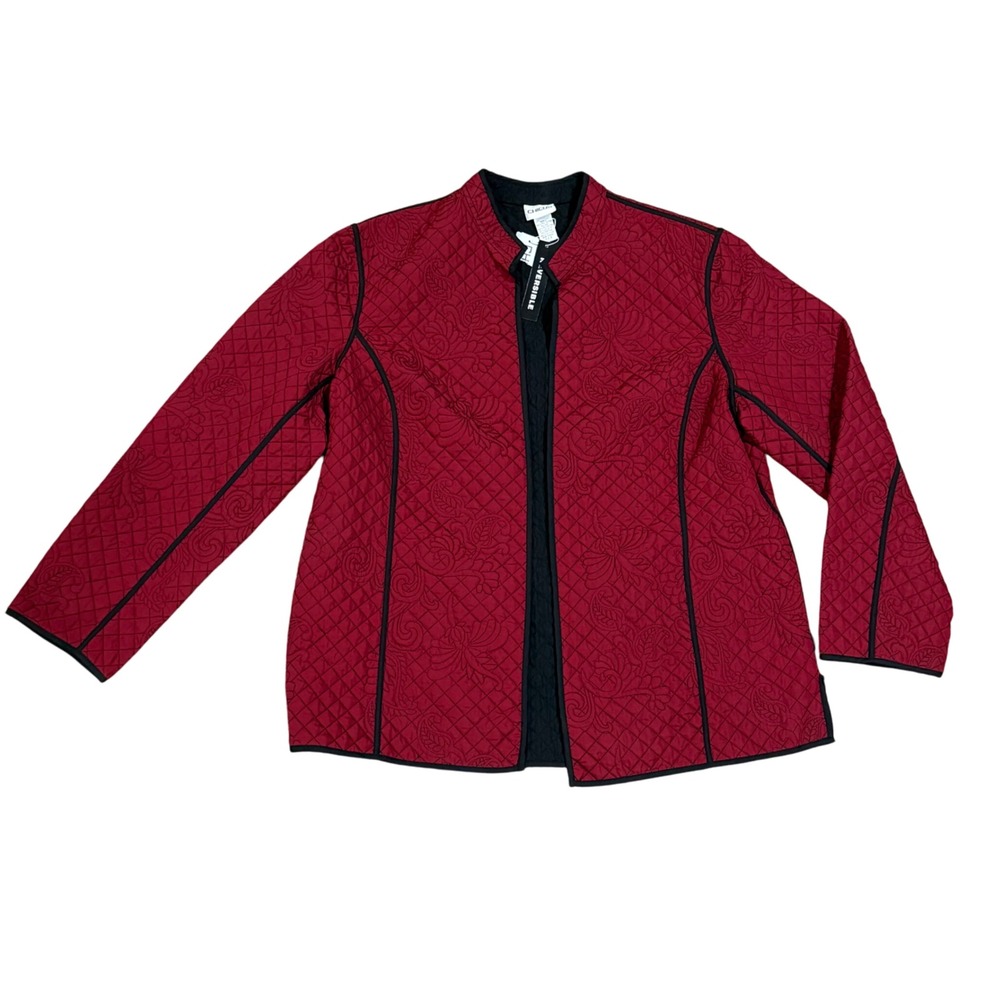 Chicos Reversible Quilted Paisley‎ Print Jacket Size 3 (XXL/16) Deep Red/  Black